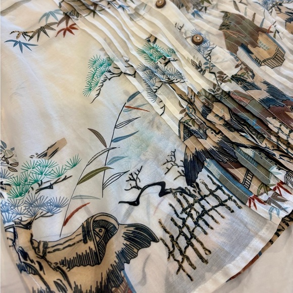Citron Santa Monica Silk Cotton Tunic Top Blouse Asian Landscape Print Size S - Picture 7 of 9